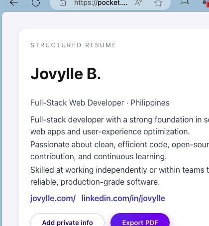 Pocket resume: print-ready career page